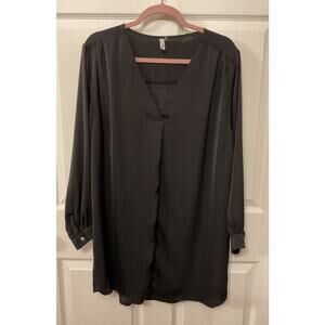 Glam Black Long Sleeve Shirt Sheath Dress, M